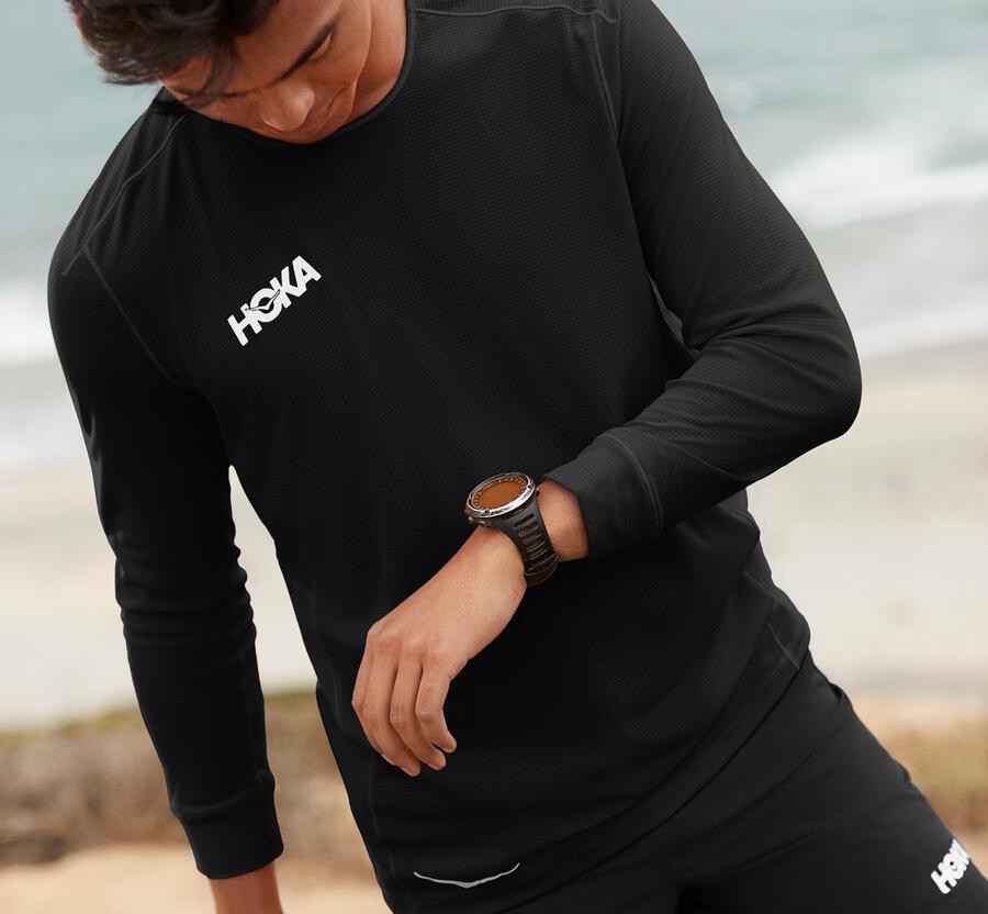 Hoka One One Top Erkek Siyah - Performance 3/4 Sleeve - EV2034586